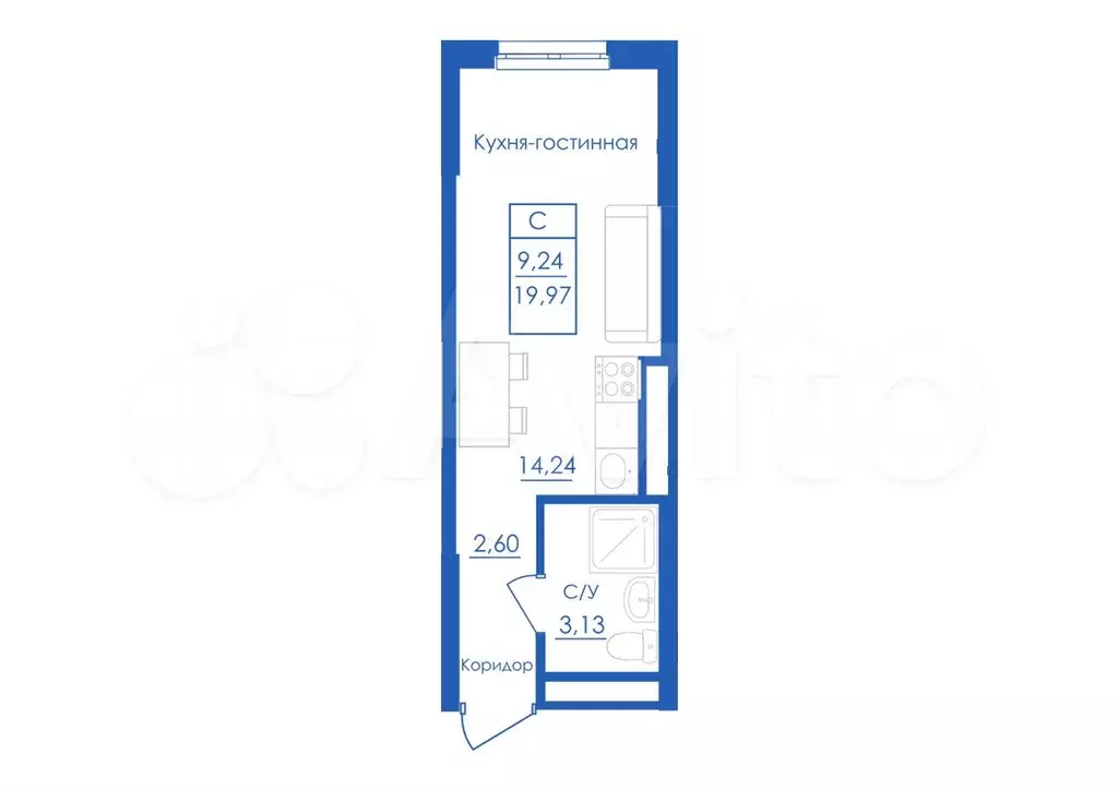 Квартира-студия, 20 м, 1/25 эт. - Фото 1