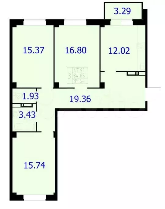 3-к. квартира, 85,6 м, 4/9 эт. - Фото 0