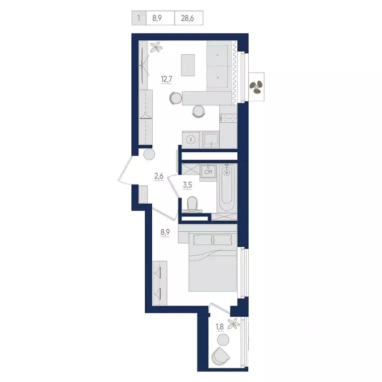 1-к кв. Башкортостан, Уфа ул. Евгения Столярова, 13 (28.6 м) - Фото 1