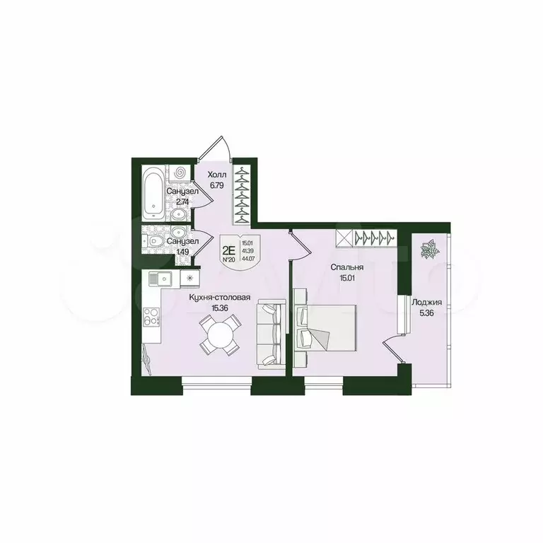 1-к. квартира, 44,1 м, 4/4 эт. - Фото 0