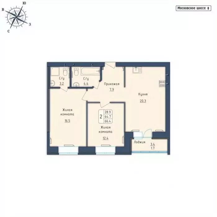 2-к кв. Орловская область, Орел Московское ш., 7Б (66.4 м) - Фото 0