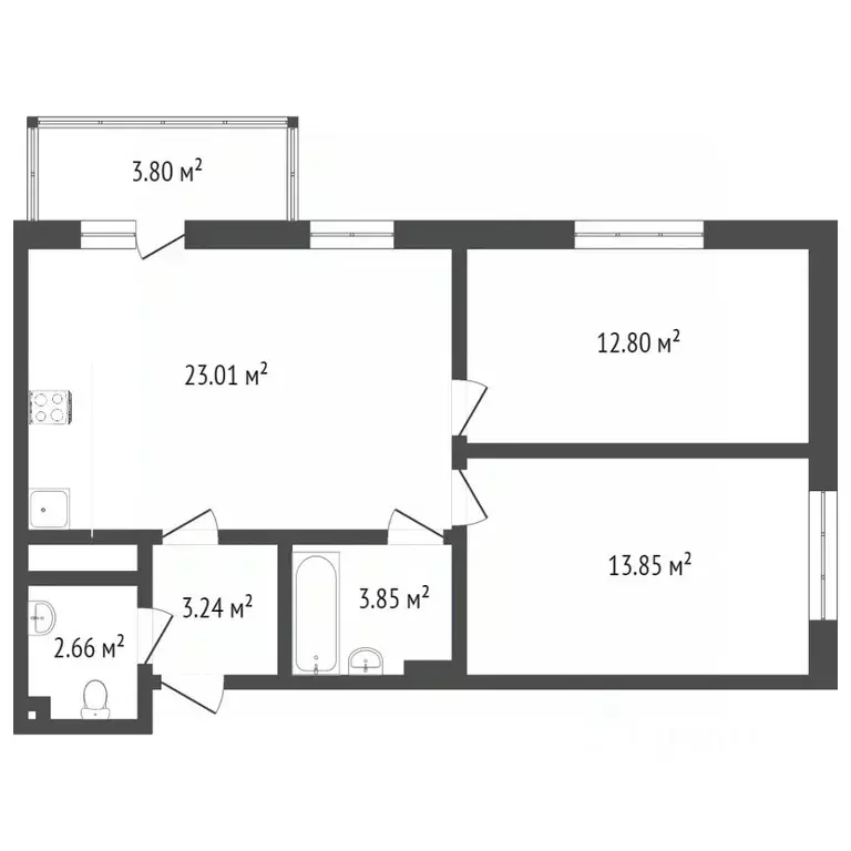 2-к кв. Ханты-Мансийский АО, Сургут ул. Ивана Захарова, 15 (57.4 м) - Фото 1