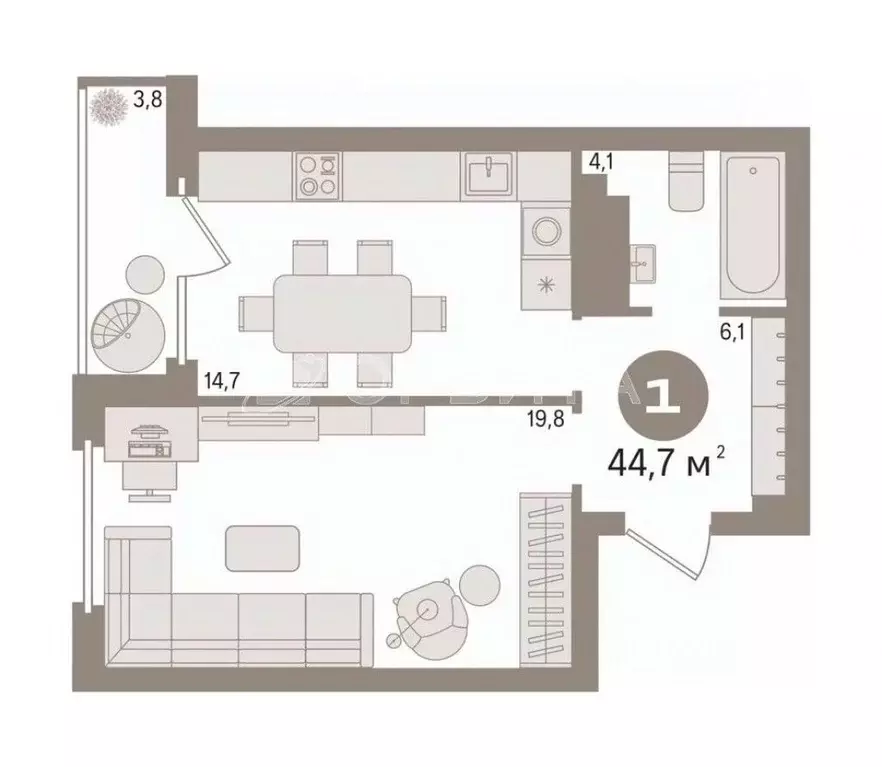 1-к кв. Тюменская область, Тюмень Широтная ул., 211к1 (44.7 м) - Фото 1