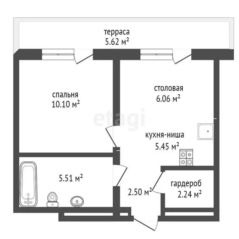 1-комнатная квартира: Тюмень, Причальная улица, 7 (31.7 м) - Фото 1
