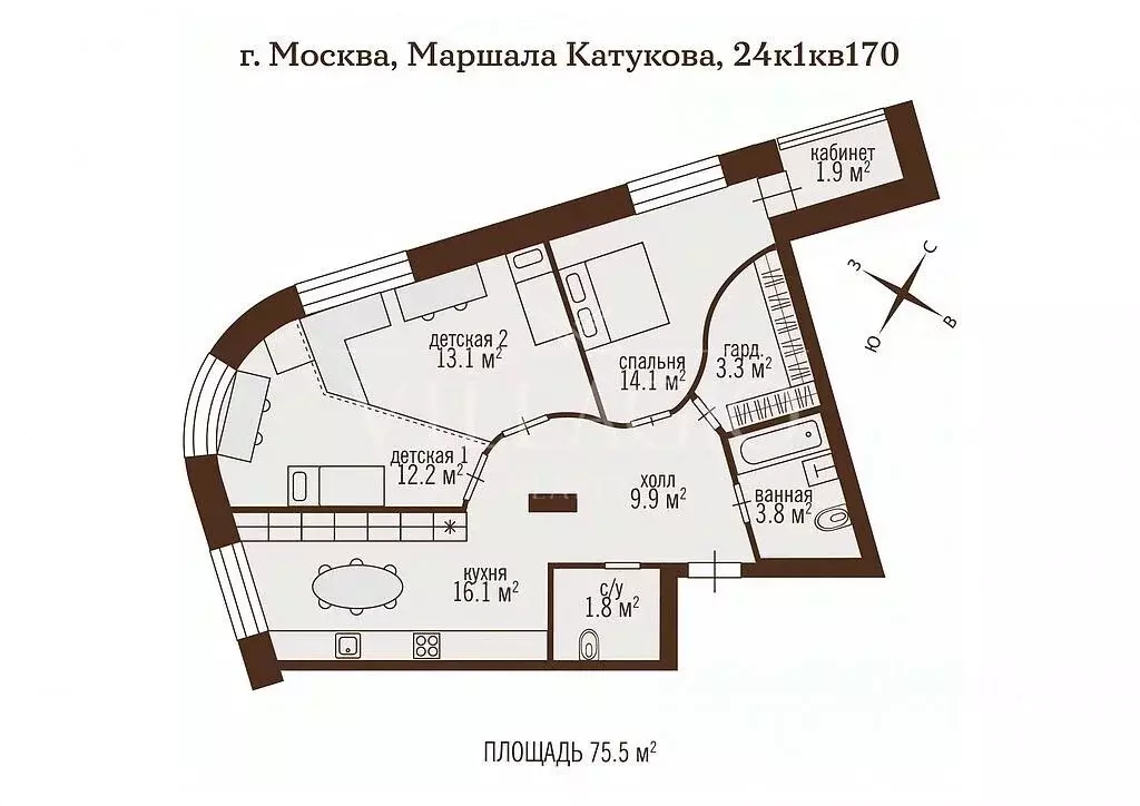 3-к кв. Москва ул. Маршала Катукова, 24к1 (75.5 м) - Фото 1
