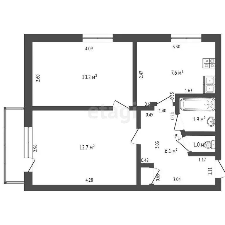 2-комнатная квартира: Талица, улица Ленина, 54 (38.9 м) - Фото 1