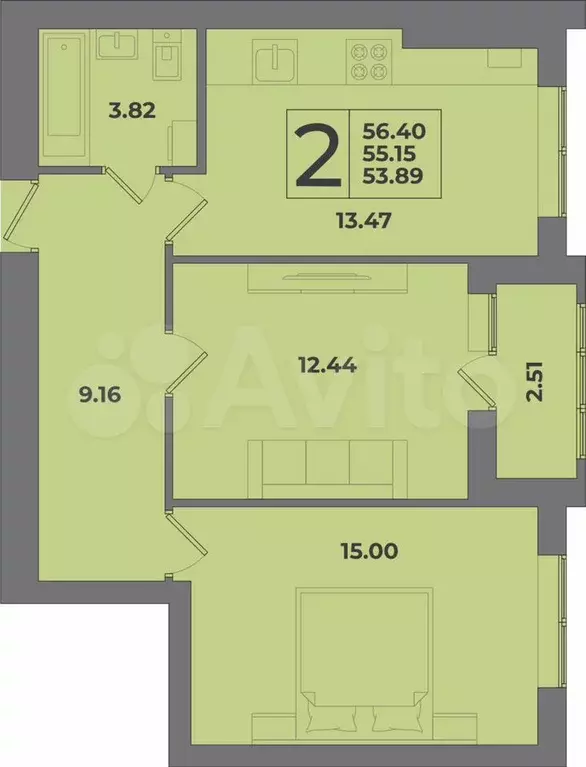 2-к. квартира, 56,4 м, 1/8 эт. - Фото 1