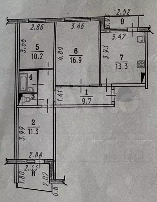3-к. квартира, 69 м, 1/5 эт. - Фото 0