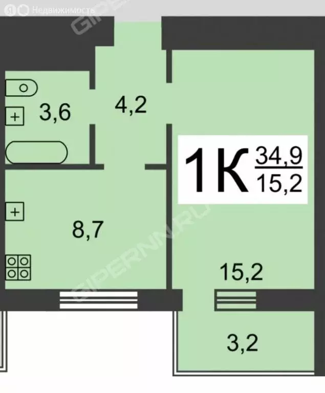 1-комнатная квартира: Нижний Новгород, Краснозвёздная улица, 6 (34.9 ... - Фото 0