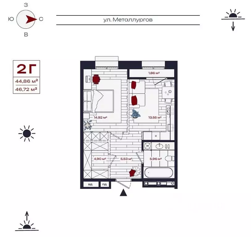 2-к кв. Иркутская область, Братск ул. Металлургов, 10 (46.72 м) - Фото 0