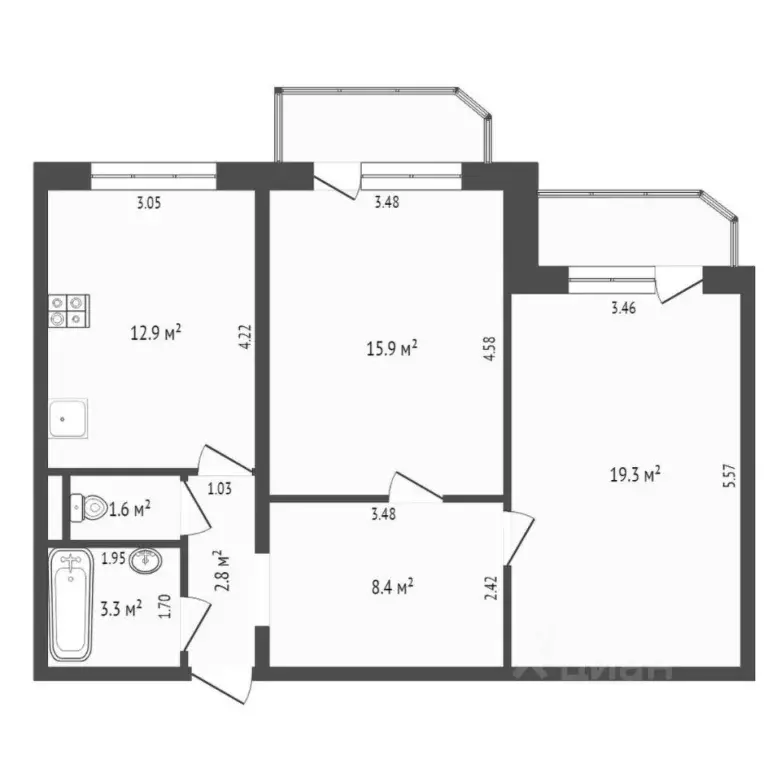 2-к кв. Тюменская область, Тюмень Широтная ул., 136к3 (64.2 м) - Фото 2