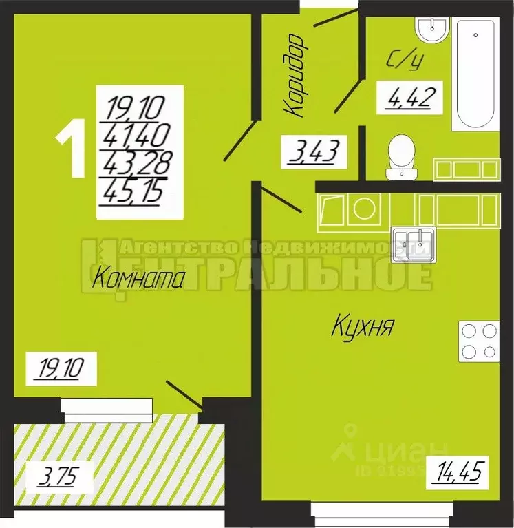 1-к кв. Смоленская область, Смоленск ул. Седова, 18 (45.15 м) - Фото 1