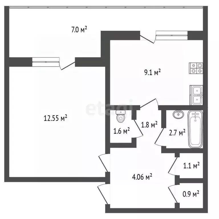 1-к кв. Севастополь ул. Курчатова, 22 (41.3 м) - Фото 2