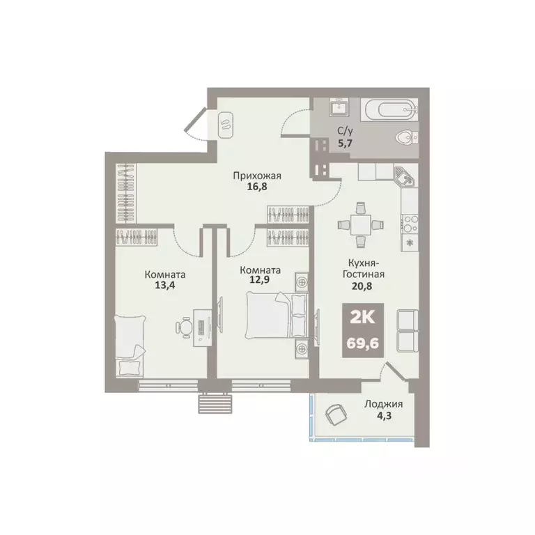 2-к кв. Курганская область, Курган Заозерный жилрайон, 12-й мкр, 1 ... - Фото 1