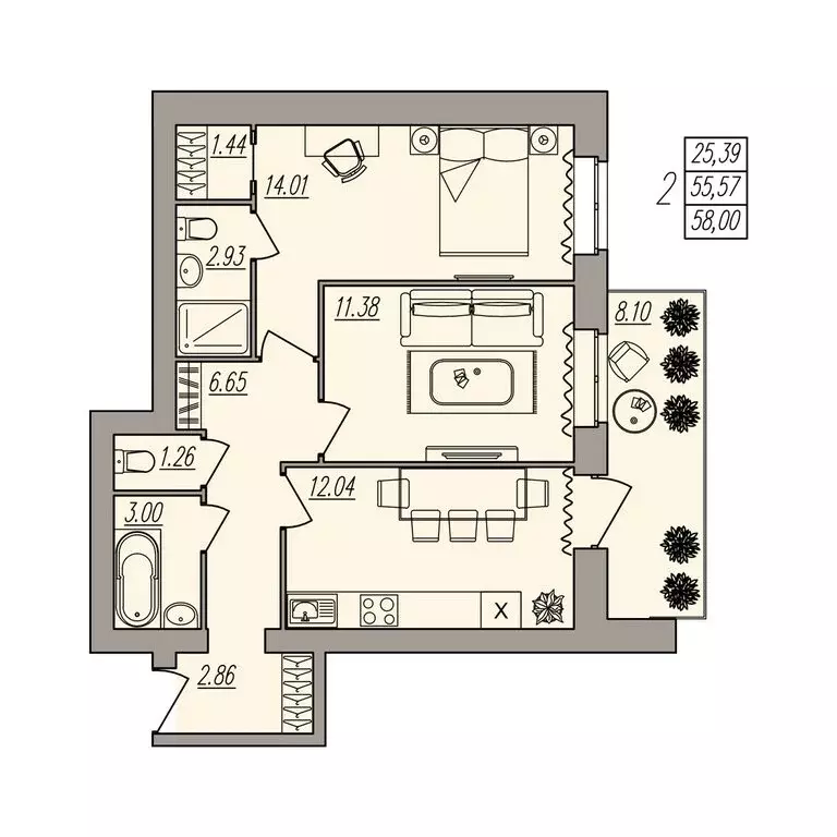 2-комнатная квартира: Волгоград, улица Землячки, 84/3 (58 м) - Фото 0