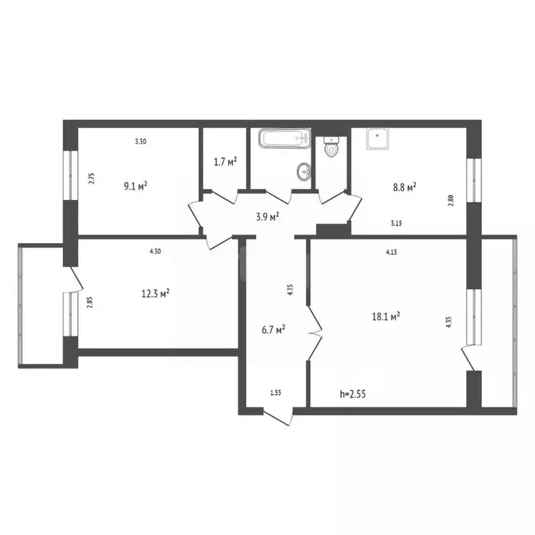 3-к кв. Красноярский край, Красноярск ул. Менжинского, 12б (66.2 м) - Фото 1