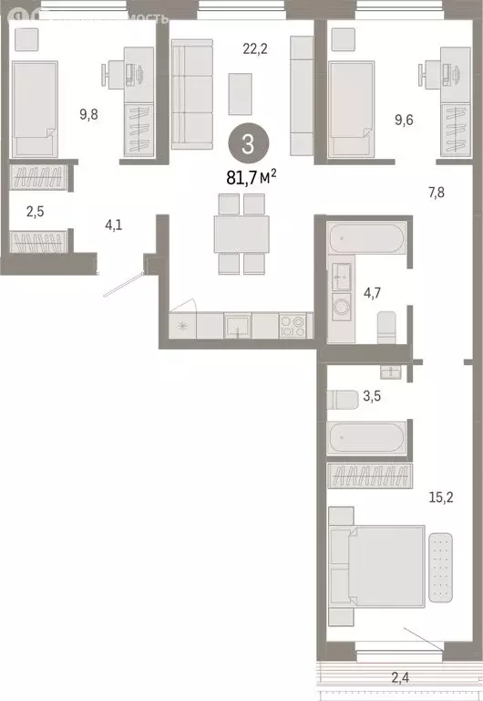 3-комнатная квартира: Новосибирск, Большевистская улица, с49 (81.73 м) - Фото 0