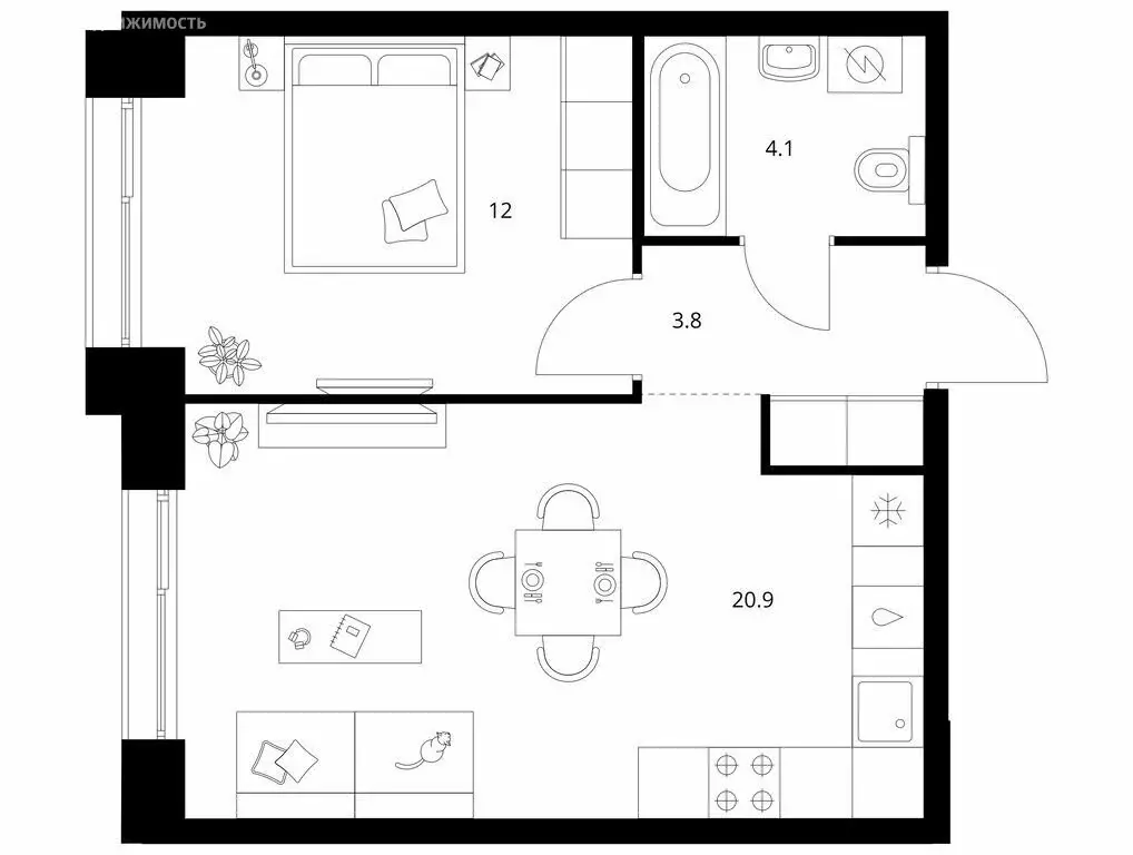 1-комнатная квартира: Казань, ЖК Ботаническая 3, 2 (40.8 м) - Фото 1