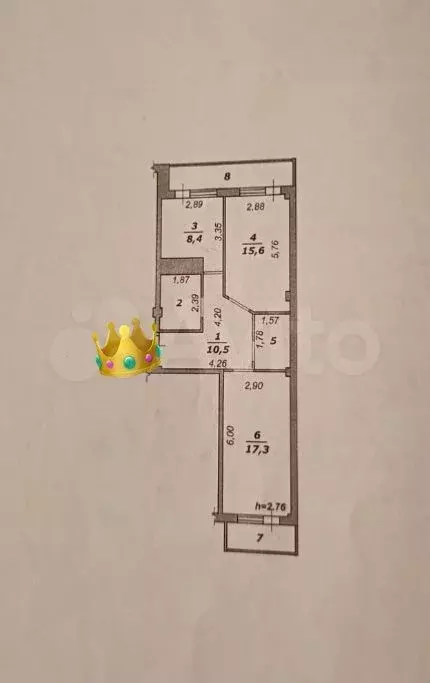 2-к. квартира, 59 м, 3/6 эт. - Фото 0