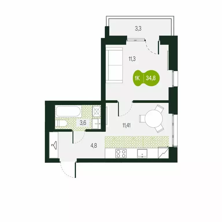 1-комнатная квартира: Чита, микрорайон Каштакский (34.8 м) - Фото 0