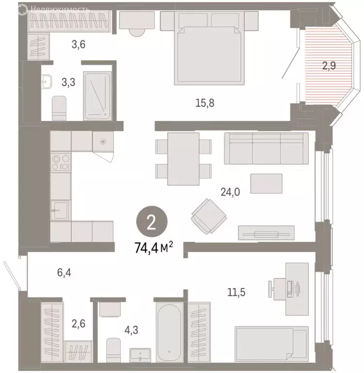 2-комнатная квартира: Екатеринбург, жилой район Вокзальный, улица ... - Фото 1