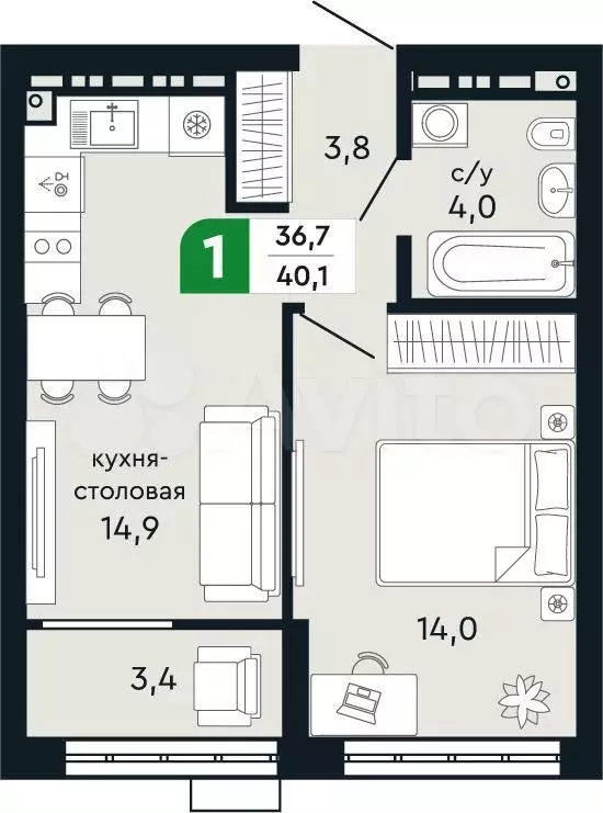 2-к. квартира, 57,4 м, 29/33 эт. - Фото 0