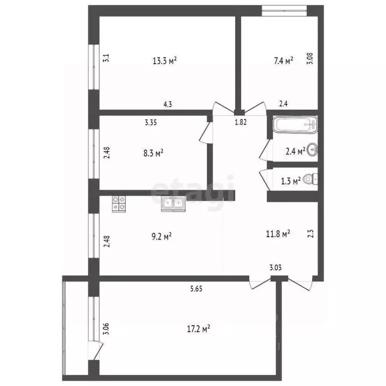 4-к кв. Саха (Якутия), Якутск ул. Кальвица, 1/1 (70.9 м) - Фото 2