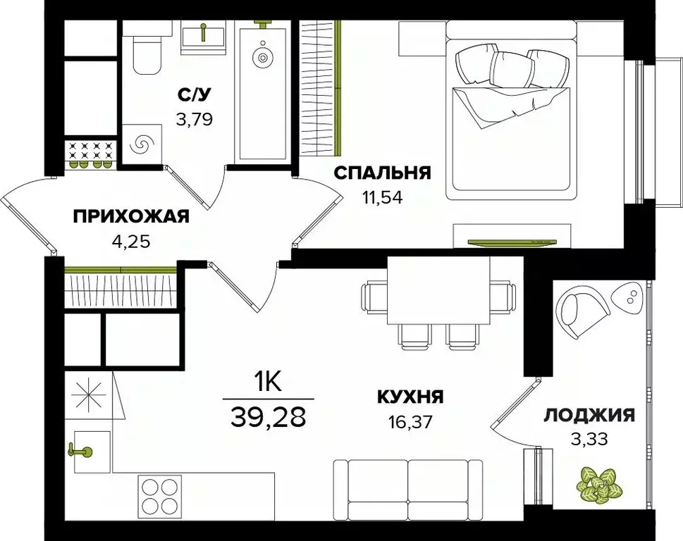 1-к кв. Тульская область, Тула  (39.28 м) - Фото 0
