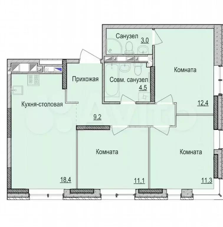 3-к. квартира, 71 м, 2/17 эт. - Фото 0