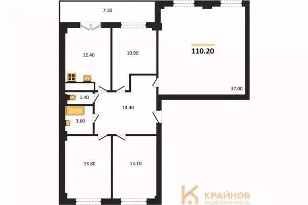 4-к кв. Воронежская область, Воронеж Цимлянская ул., 10В (110.2 м) - Фото 0