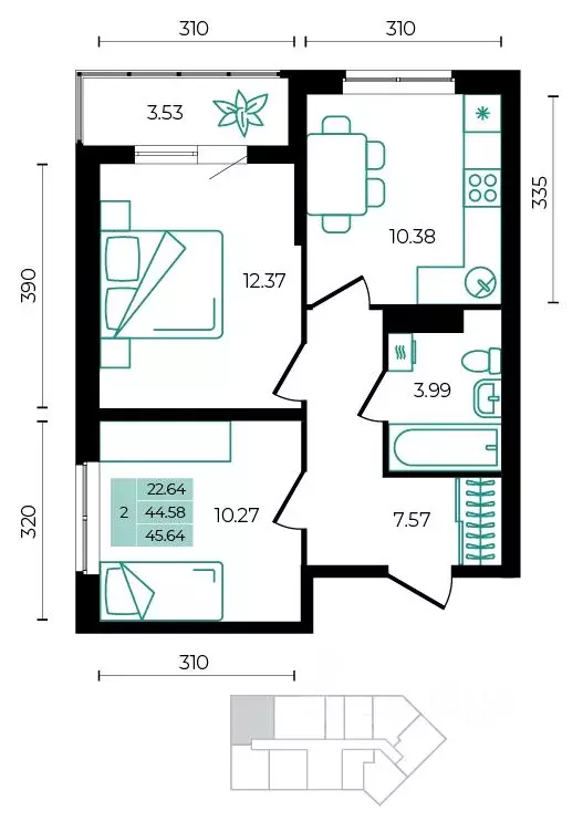 2-к кв. Адыгея, Майкопский район, пос. Тульский ул. Заречная (45.64 м) - Фото 0
