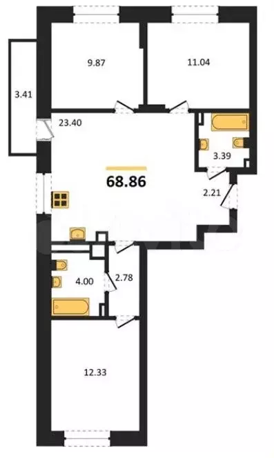 3-к. квартира, 70 м, 8/9 эт. - Фото 1