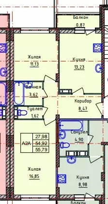 Продаётся 2-к квартира, 55.79 м - Фото 0