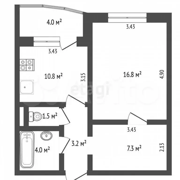 1-к. квартира, 43,6 м, 6/12 эт. - Фото 0