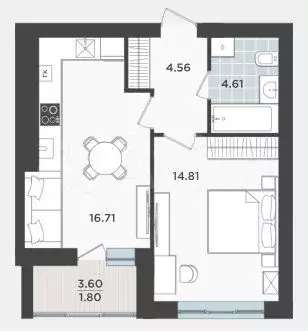 1-к. квартира, 44 м, 1/9 эт. - Фото 1