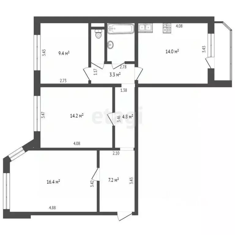 3-к кв. Тюменская область, Тюмень Широтная ул., 96к1 (75.1 м) - Фото 1