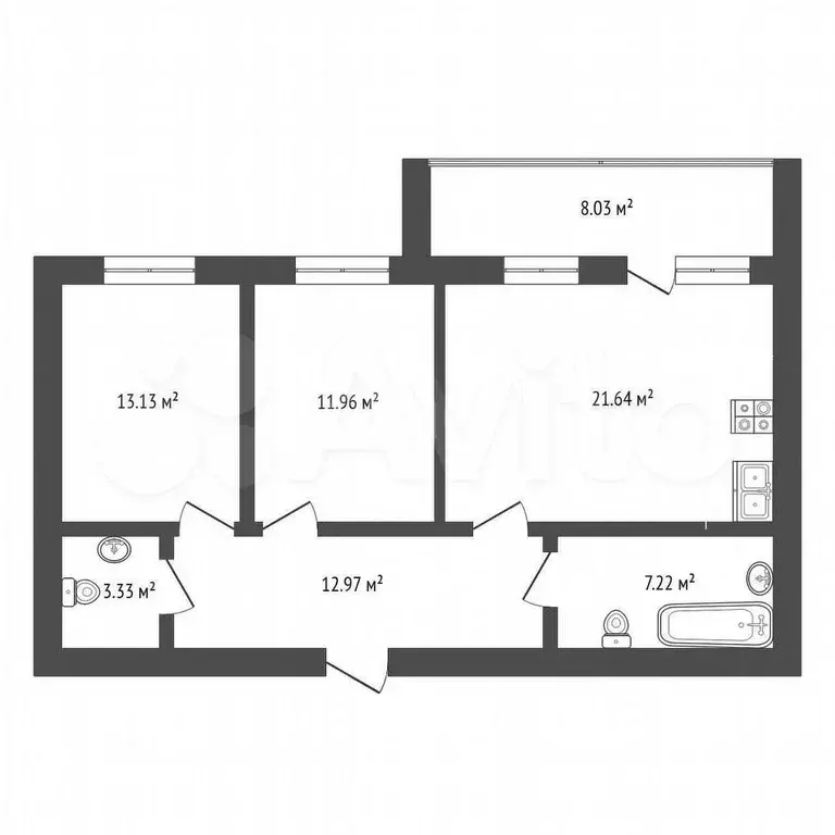 2-к. квартира, 70,5 м, 8/9 эт. - Фото 0