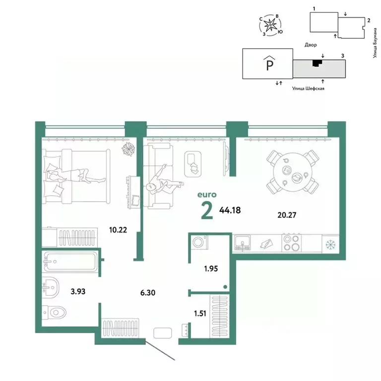 2-к кв. Свердловская область, Екатеринбург ул. Шефская, 22А (44.18 м) - Фото 0