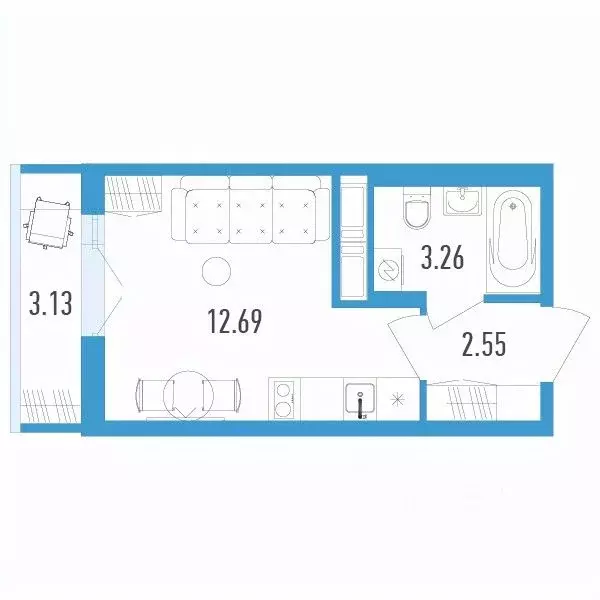 Студия Санкт-Петербург пос. Шушары, просп. Старорусский, 3к1 (19.44 м) - Фото 0