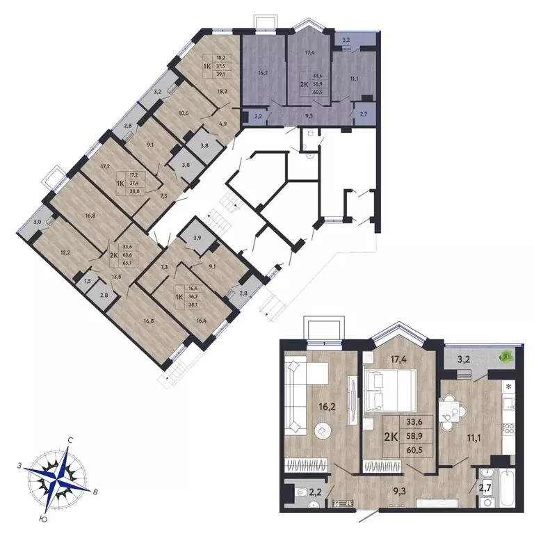 Продаётся 2-к квартира, 58.9 м - Фото 0