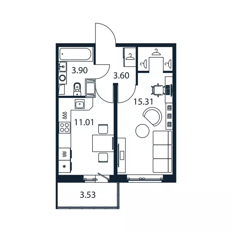1-комнатная квартира: Мурино, Романовская улица, 9 (33.1 м) - Фото 1