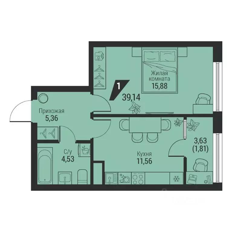 1-к кв. Свердловская область, Екатеринбург просп. Космонавтов, 100 ... - Фото 1