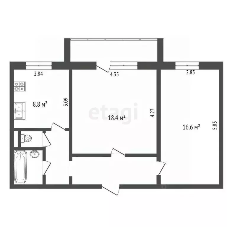 2-к кв. Челябинская область, Челябинск Двинская ул., 19 (57.2 м) - Фото 2
