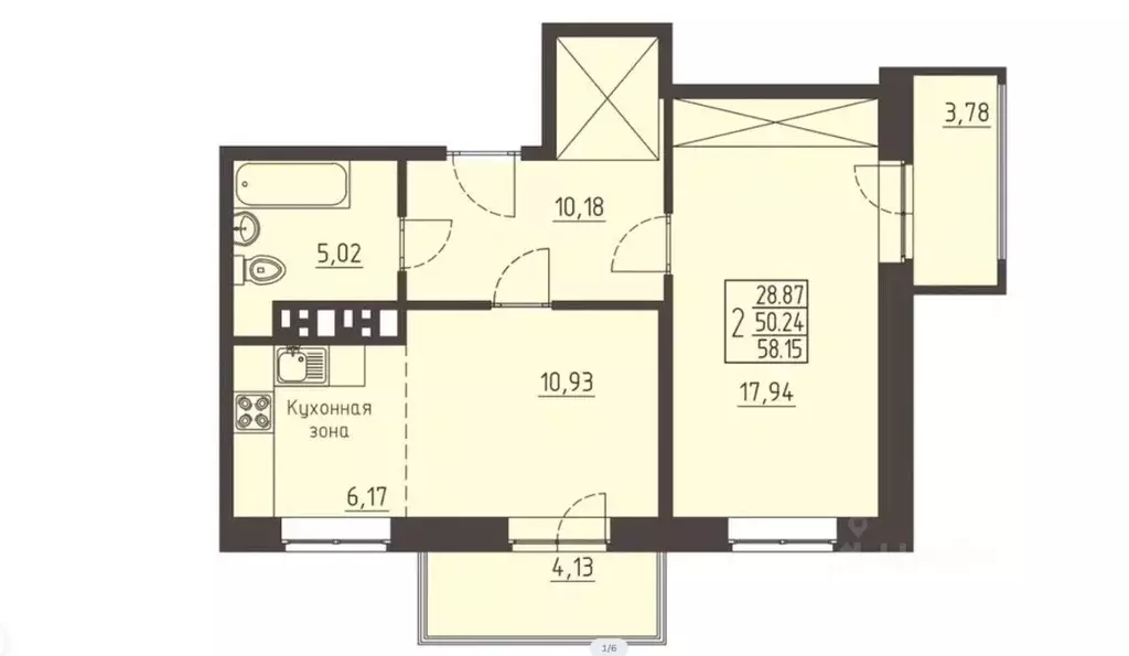 2-к кв. Иркутская область, Иркутск ул. Рылеева, 3 (58.0 м) - Фото 0