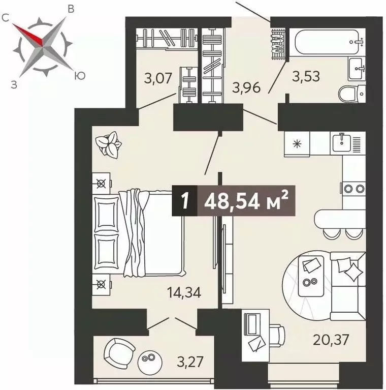 1-к кв. Пензенская область, Пенза ул. 8 Марта, 31к5 (46.91 м) - Фото 0