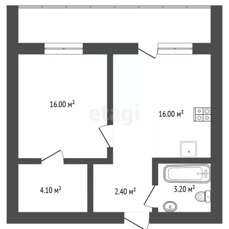 1-к кв. Тюменская область, Тюмень Интернациональная ул., 199к1 (41.8 ... - Фото 1