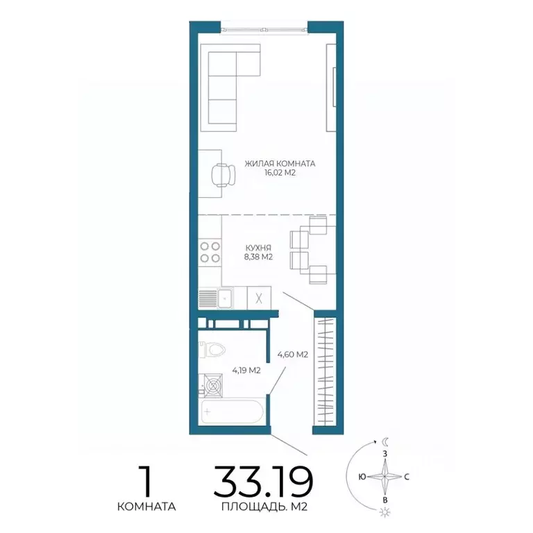 1-к кв. Пензенская область, Пенза Чаадаев жилой комплекс (33.19 м) - Фото 1