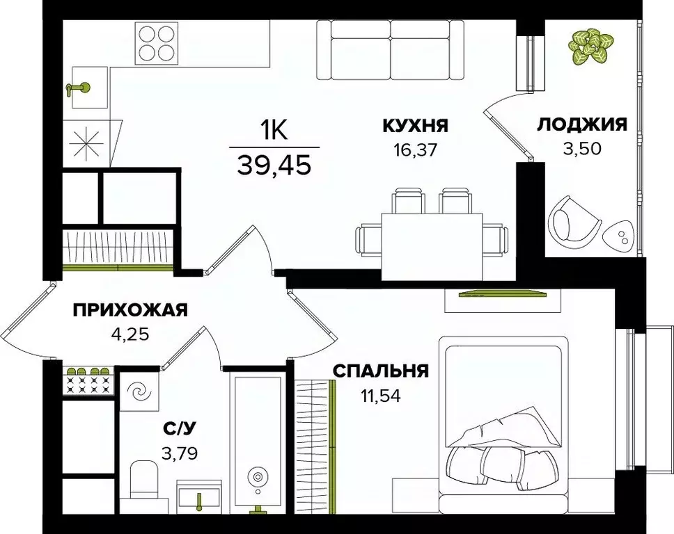 1-к кв. Тульская область, Тула  (39.45 м) - Фото 0