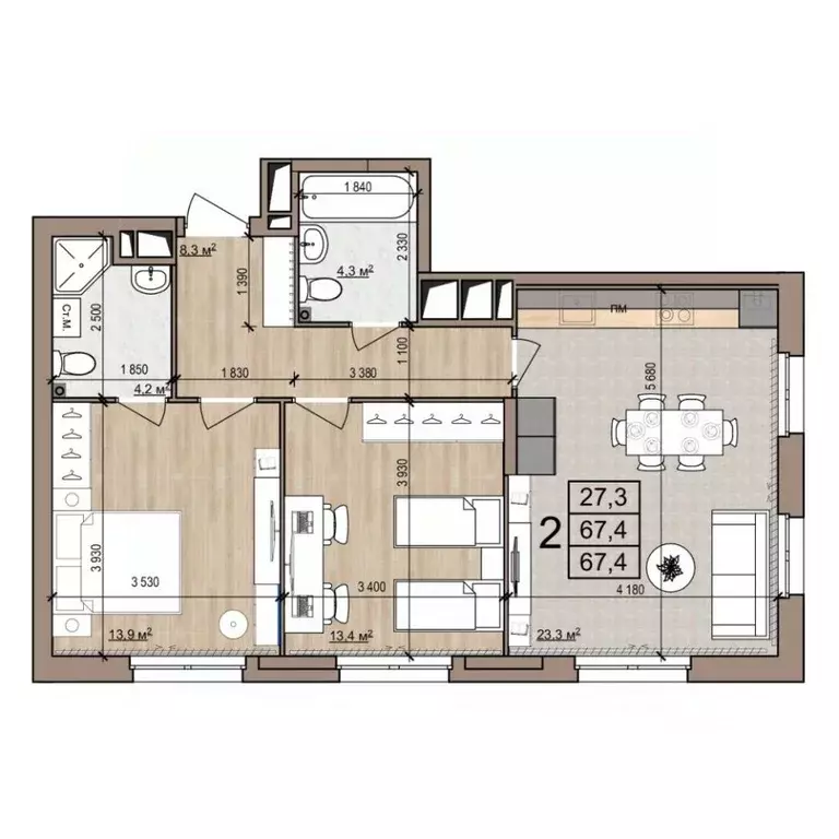 2-к кв. Рязанская область, Рязань ул. Новоселов, 33Б (67.4 м) - Фото 1