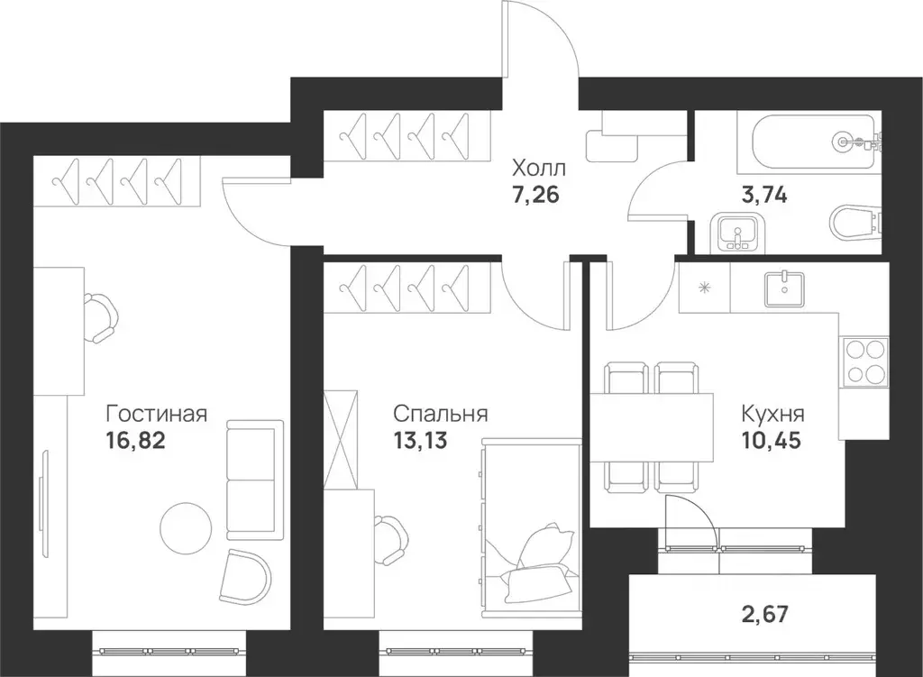 2-к кв. Тульская область, Тула Новая Тула мкр,  (54.07 м) - Фото 0